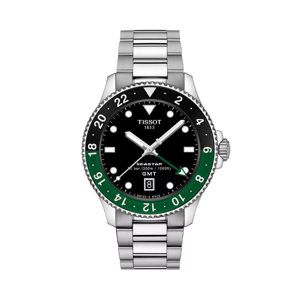 Seastar 1000 GMT Quartz 40mm - Black w/ Green/Black Bezel on Bracelet